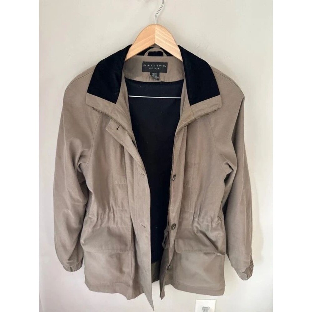 Gallery Petite Olive Taupe Fleece Lined Utility Jacket Medium